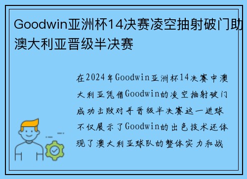 Goodwin亚洲杯14决赛凌空抽射破门助澳大利亚晋级半决赛 Goodwin亚洲杯14决赛凌空抽射破门助澳大利亚晋级半决赛